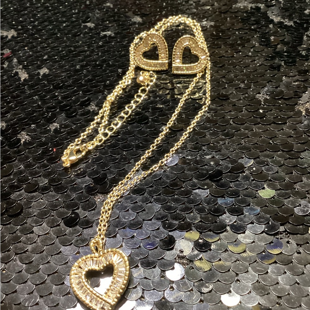 Audrey Rose Gold Heart Pendant Necklace and Earrings Set